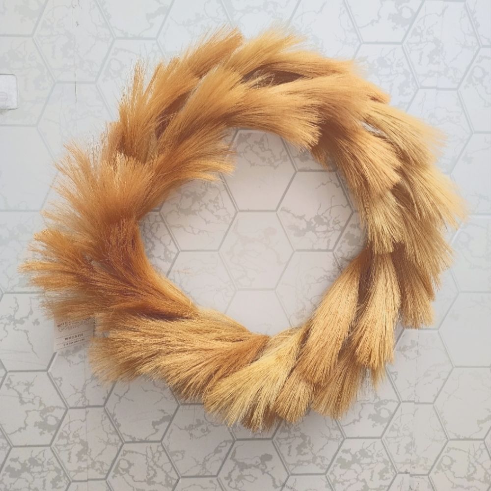 Nwt 18" Pampas Grass Artificial Wreath Brown. Fall, Thanksgiving, Halloween